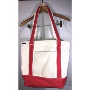 Lands End Bag Boat & Tote Large Canvas Thick Durable Red White 12”x15''